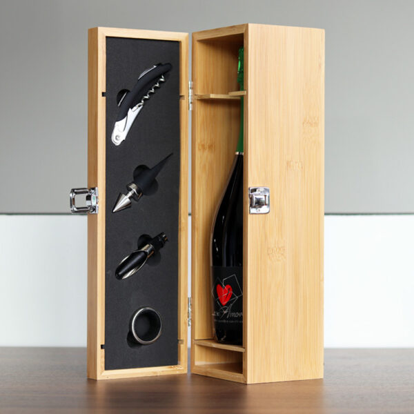 Cassetta in bamboo porta bottiglia con accessori vino