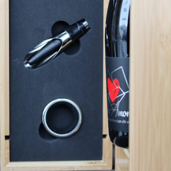 Cassetta in bamboo porta bottiglia con accessori vino