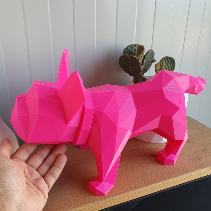 RIPRODUZIONE STATUA CANE BULLDOG FRANCESE EFFETTO LOW POLY 200MM 3D PLA  BIODEGRADABILE